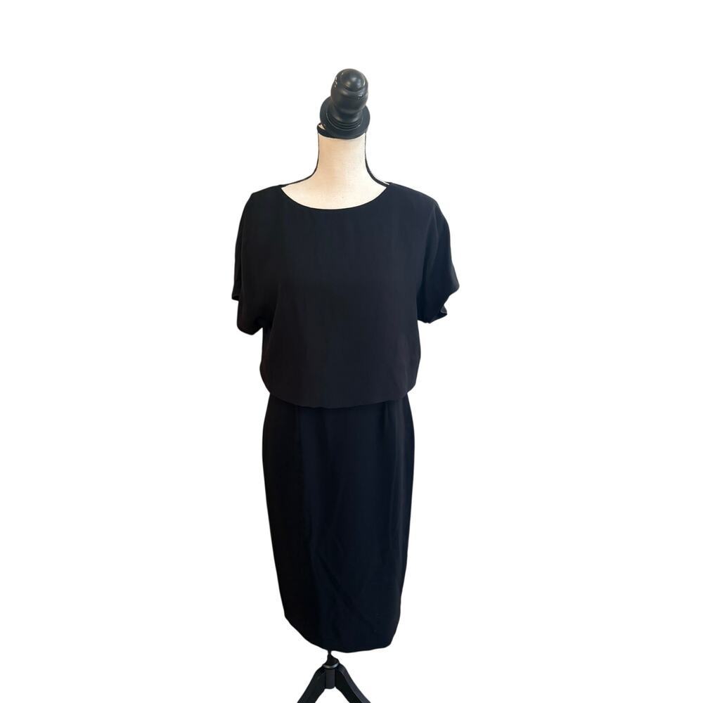 Lafayette 148 New York Black Blouson Dress Size 6 NWT Finesse Crepe Silk Midi